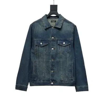 Balenciaga Retro Distressed Starry-Eyed Washed Denim Jacket Blue 01