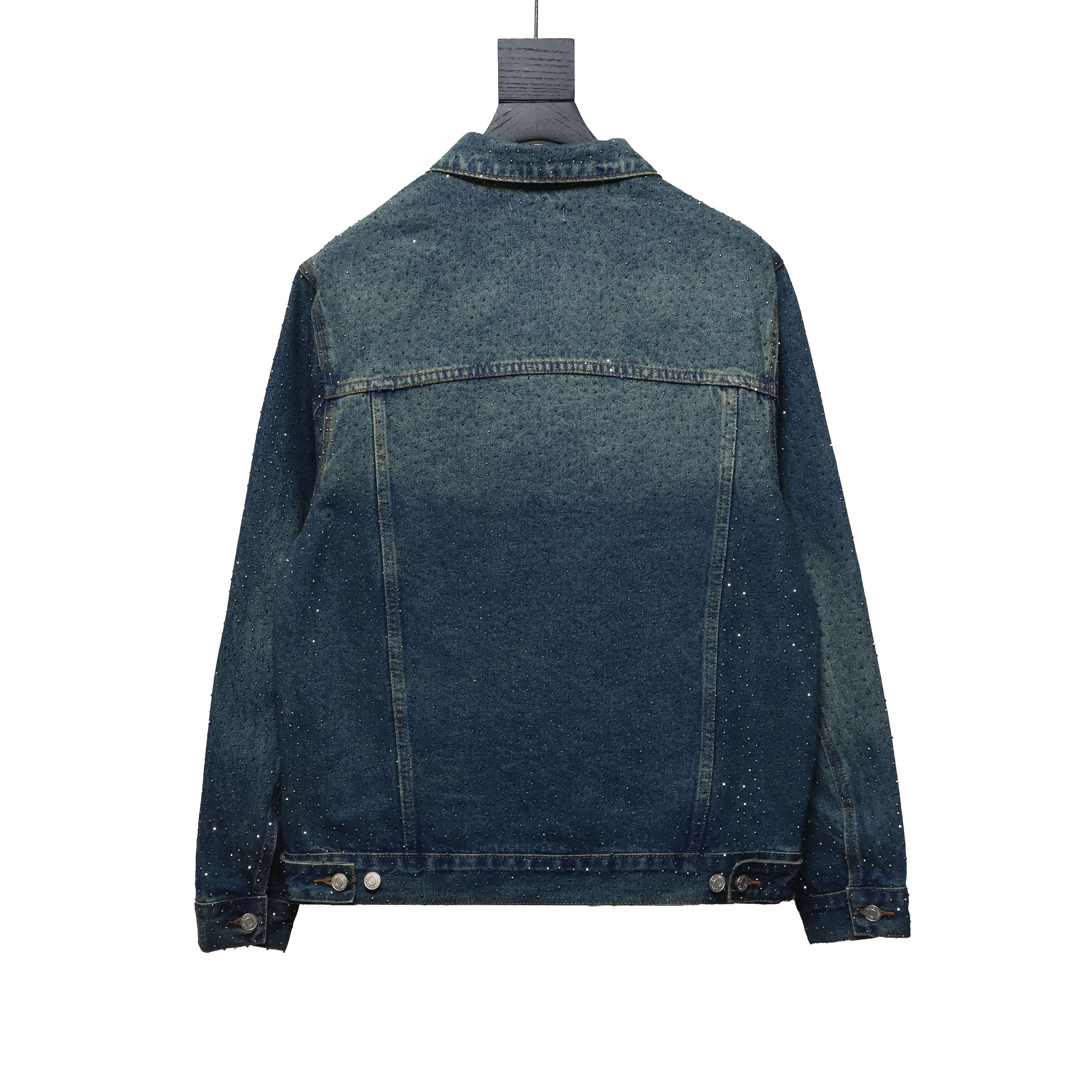 Balenciaga Retro Distressed Starry-Eyed Washed Denim Jacket Blue