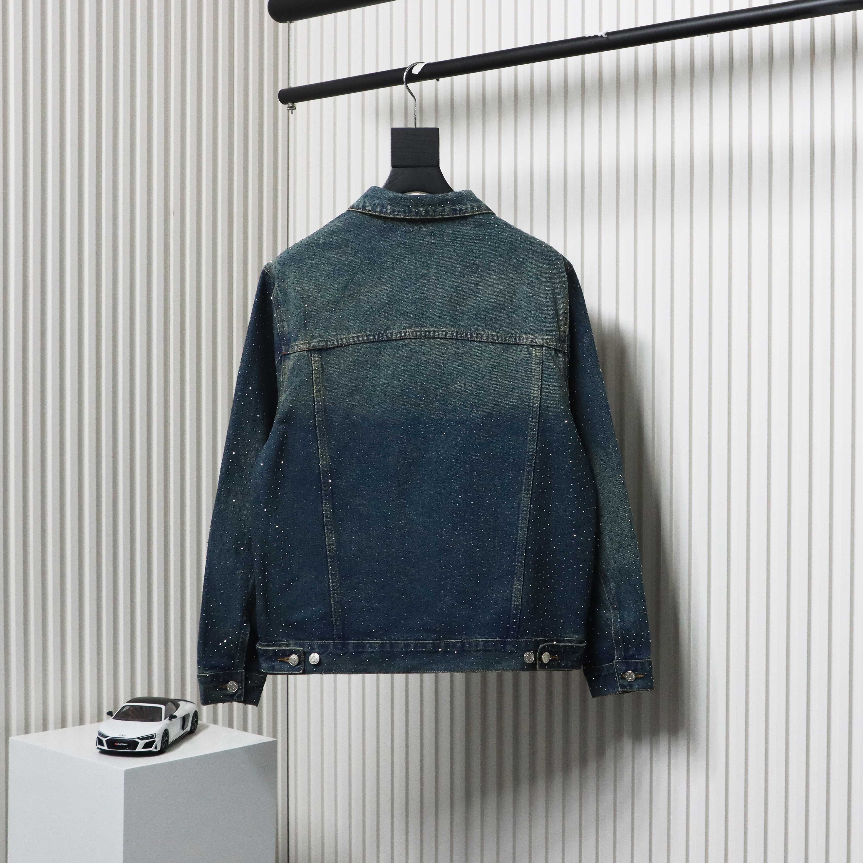 Balenciaga Retro Distressed Starry-Eyed Washed Denim Jacket Blue