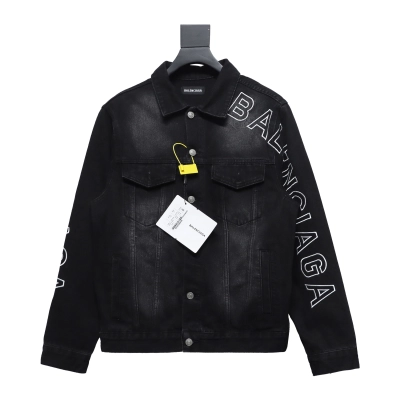 Balenciaga Single-Breasted Side Lettering Embroidery Denim Jacket 01