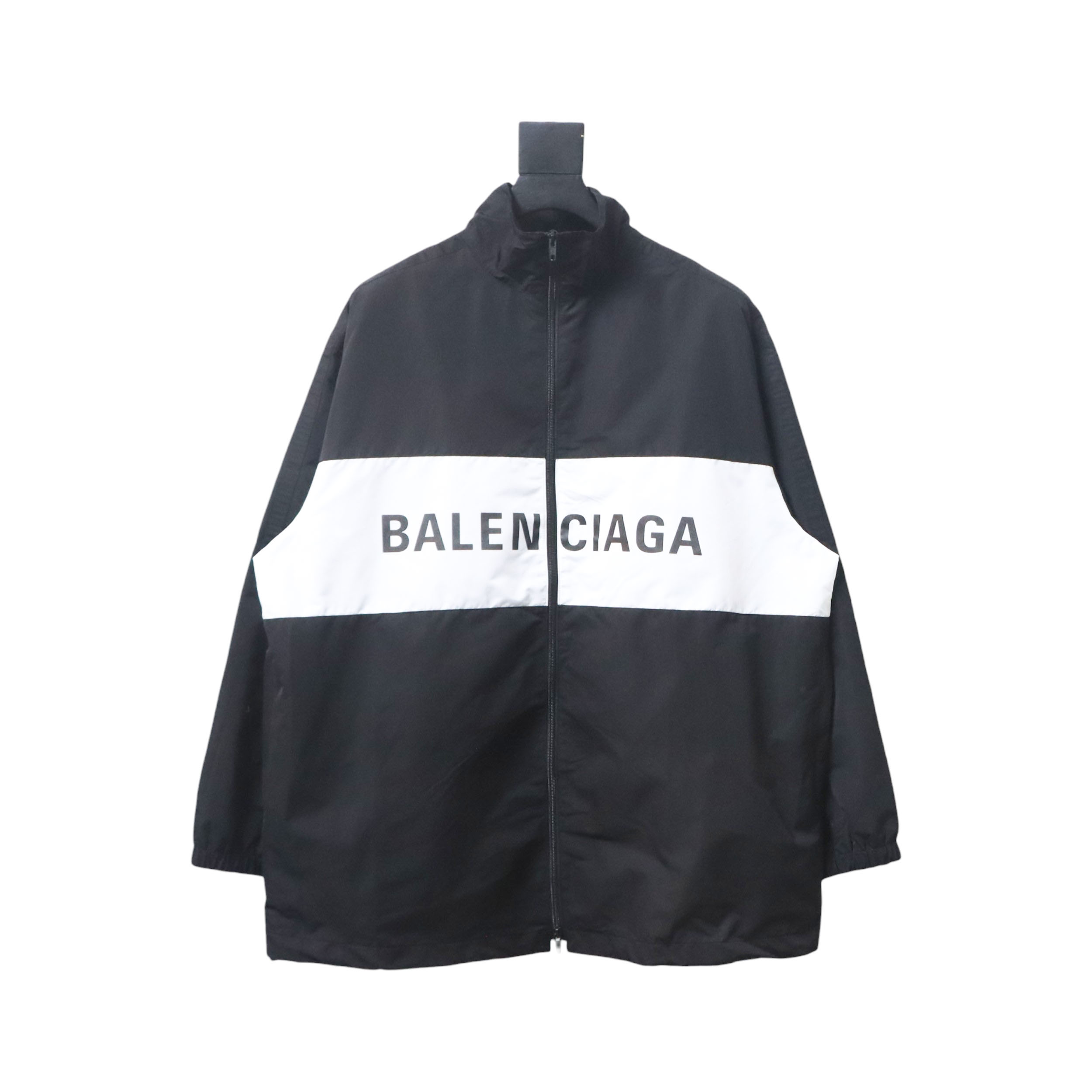 Balenciaga Splicing Letter Jacket Coat Black