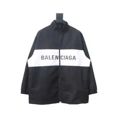 Balenciaga Splicing Letter Jacket Coat Black 01
