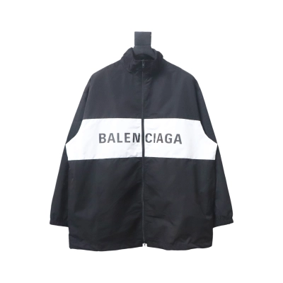 Balenciaga Splicing Letter Jacket Coat Black 01