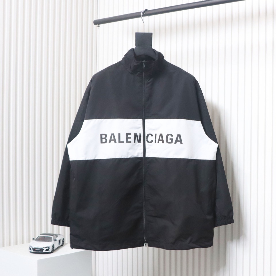 Balenciaga Splicing Letter Jacket Coat Black