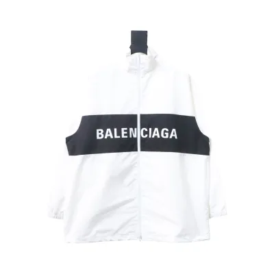 Balenciaga Splicing Letter Jacket Coat White 01