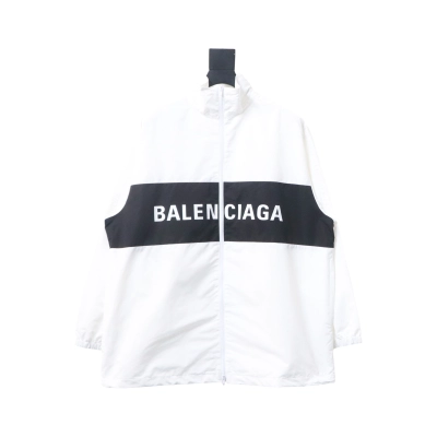 Balenciaga Splicing Letter Jacket Coat White 01