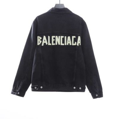 Balenciaga Tape Washed Distressed Denim Jacket Black 02