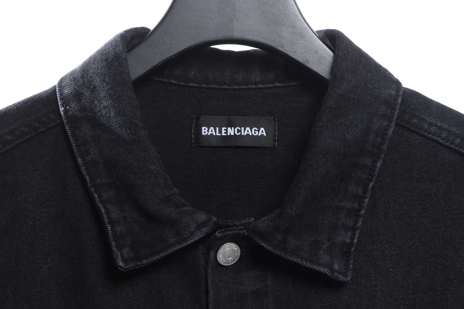 Balenciaga Tape Washed Distressed Denim Jacket Black