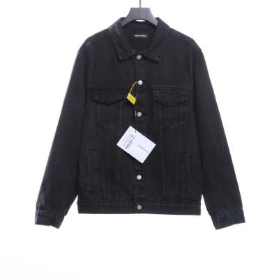 Balenciaga Tape Washed Distressed Denim Jacket Black 01