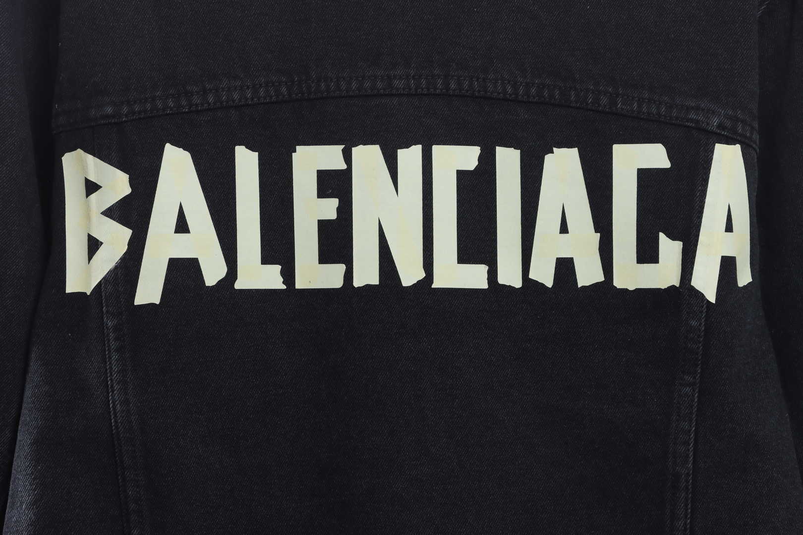 Balenciaga Tape Washed Distressed Denim Jacket Black