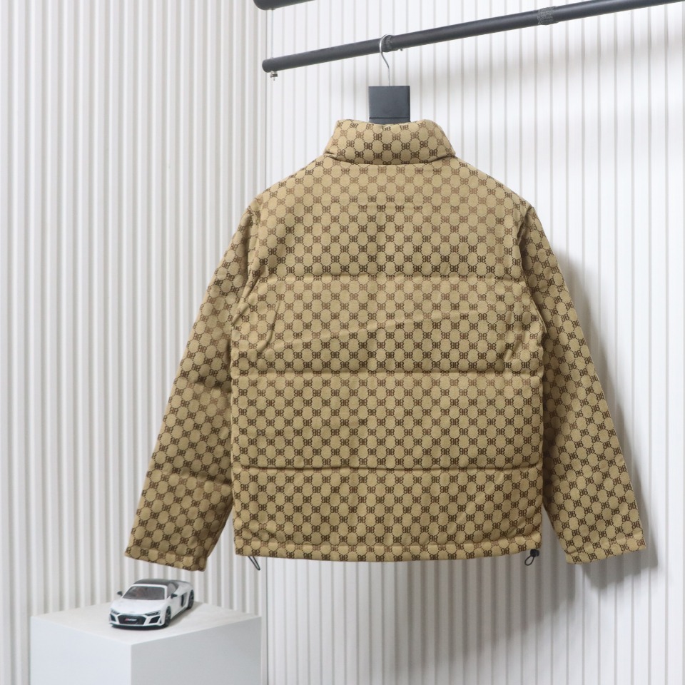Balenciaga x Gucci Double B Full Print Jacquard Down Jacket Brown