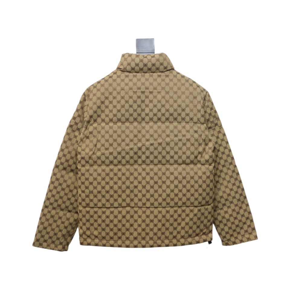 Balenciaga x Gucci Double B Full Print Jacquard Down Jacket Brown