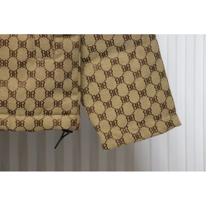 Balenciaga x Gucci Double B Full Print Jacquard Down Jacket Brown