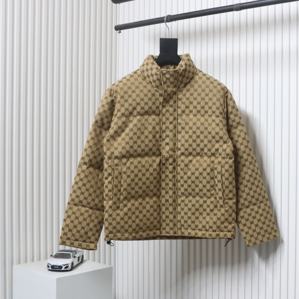 Balenciaga x Gucci Double B Full Print Jacquard Down Jacket Brown