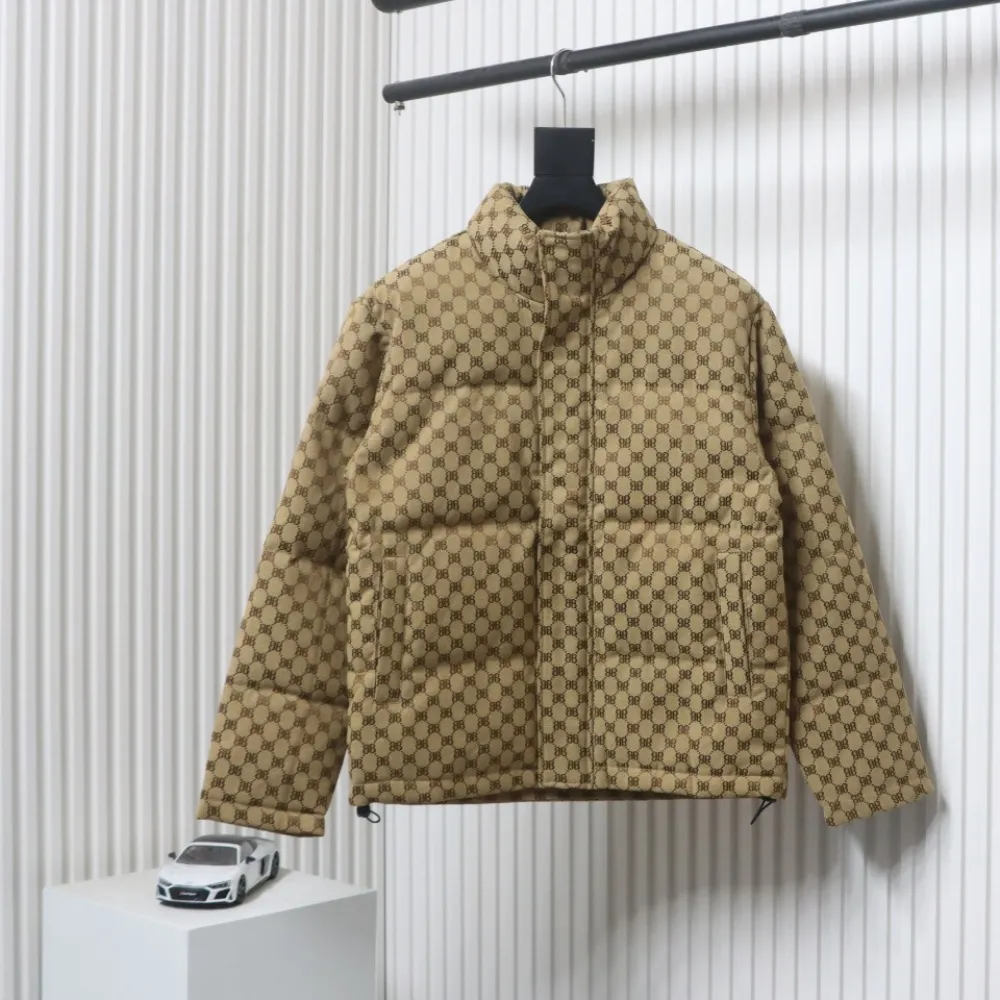 Balenciaga x Gucci Double B Full Print Jacquard Down Jacket Brown