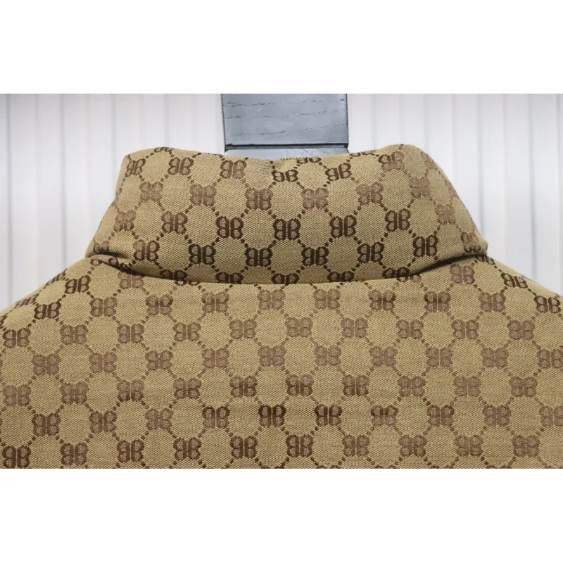 Balenciaga x Gucci Double B Full Print Jacquard Down Jacket Brown