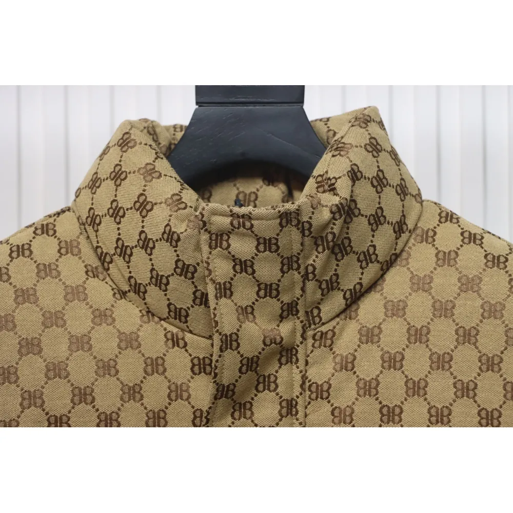 Balenciaga x Gucci Double B Full Print Jacquard Down Jacket Brown
