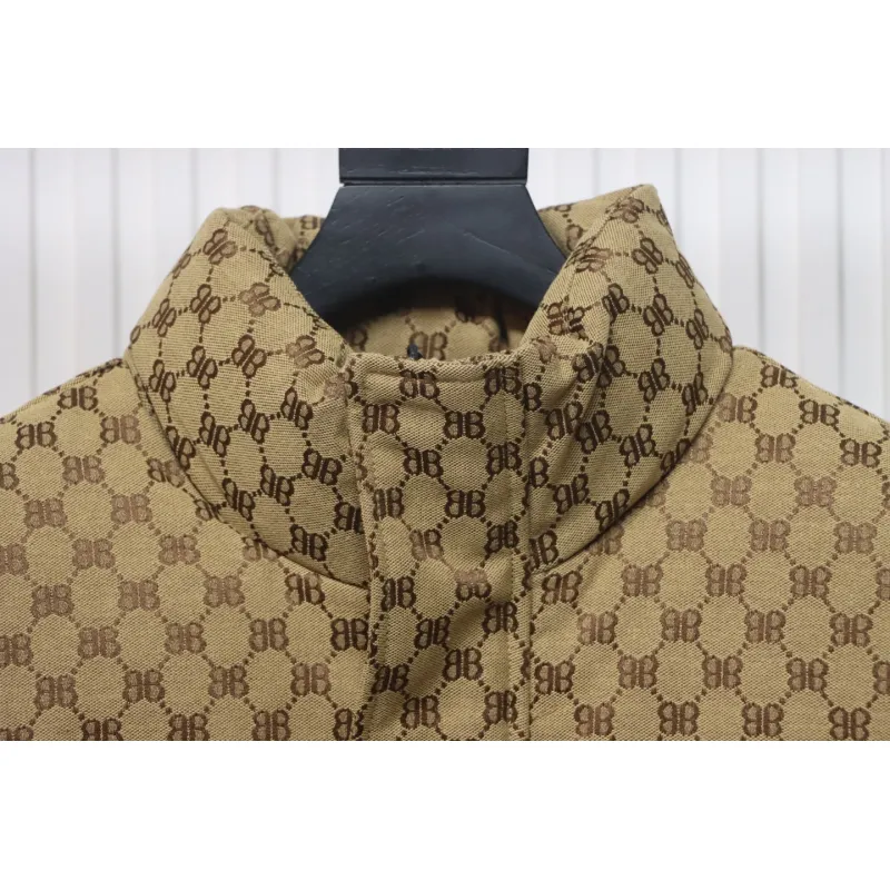Balenciaga x Gucci Double B Full Print Jacquard Down Jacket Brown