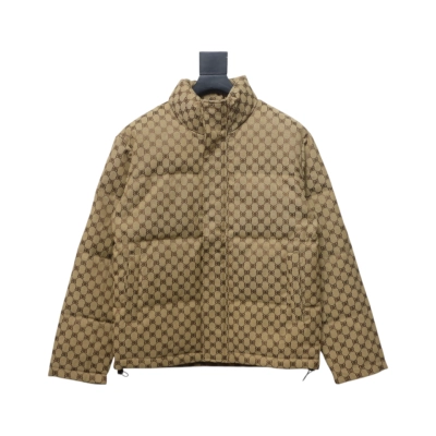 Balenciaga x Gucci Double B Full Print Jacquard Down Jacket Brown 01
