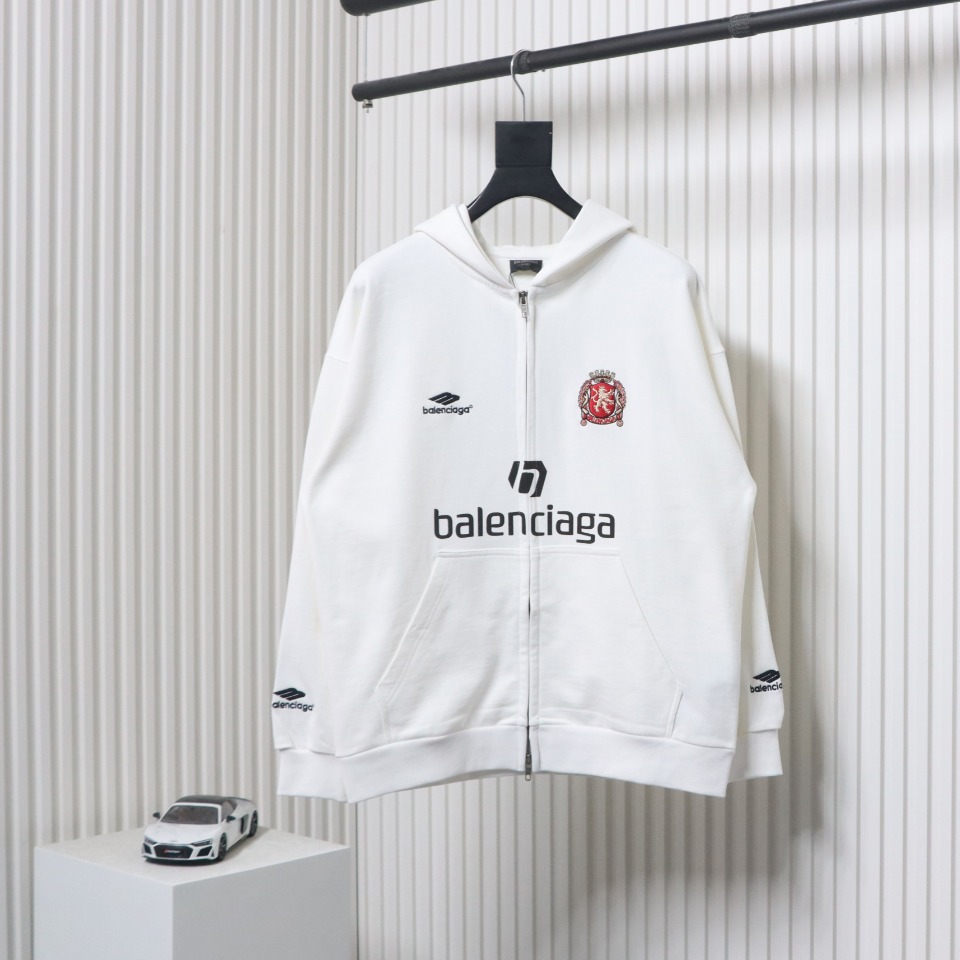 Balenciaga x Manchester United Embroidered Print Zip-Up Hoodie Jacket White