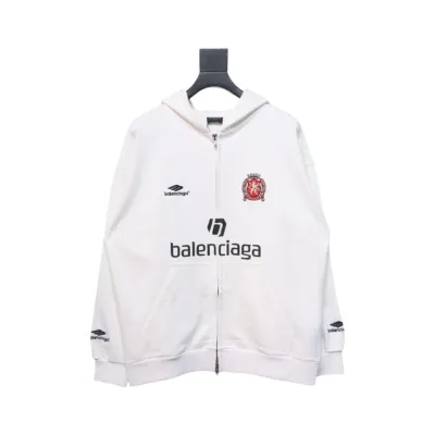 Balenciaga x Manchester United Embroidered Print Zip-Up Hoodie Jacket White 01