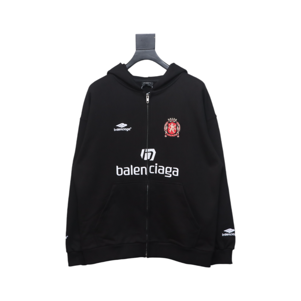 Balenciaga x Manchester United Embroidered Print Zip-Up Hoodie Jacket Black