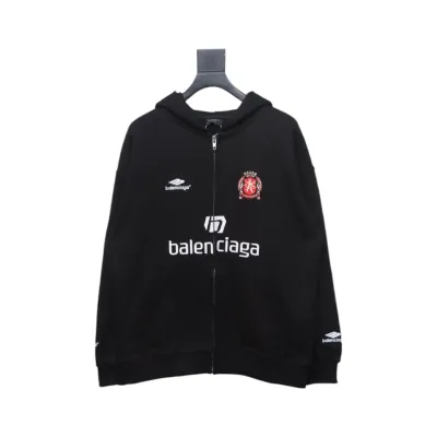 Balenciaga x Manchester United Embroidered Print Zip-Up Hoodie Jacket Black 01