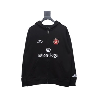 Balenciaga x Manchester United Embroidered Print Zip-Up Hoodie Jacket Black 01