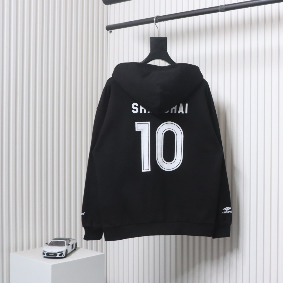 Balenciaga x Manchester United Embroidered Print Zip-Up Hoodie Jacket Black