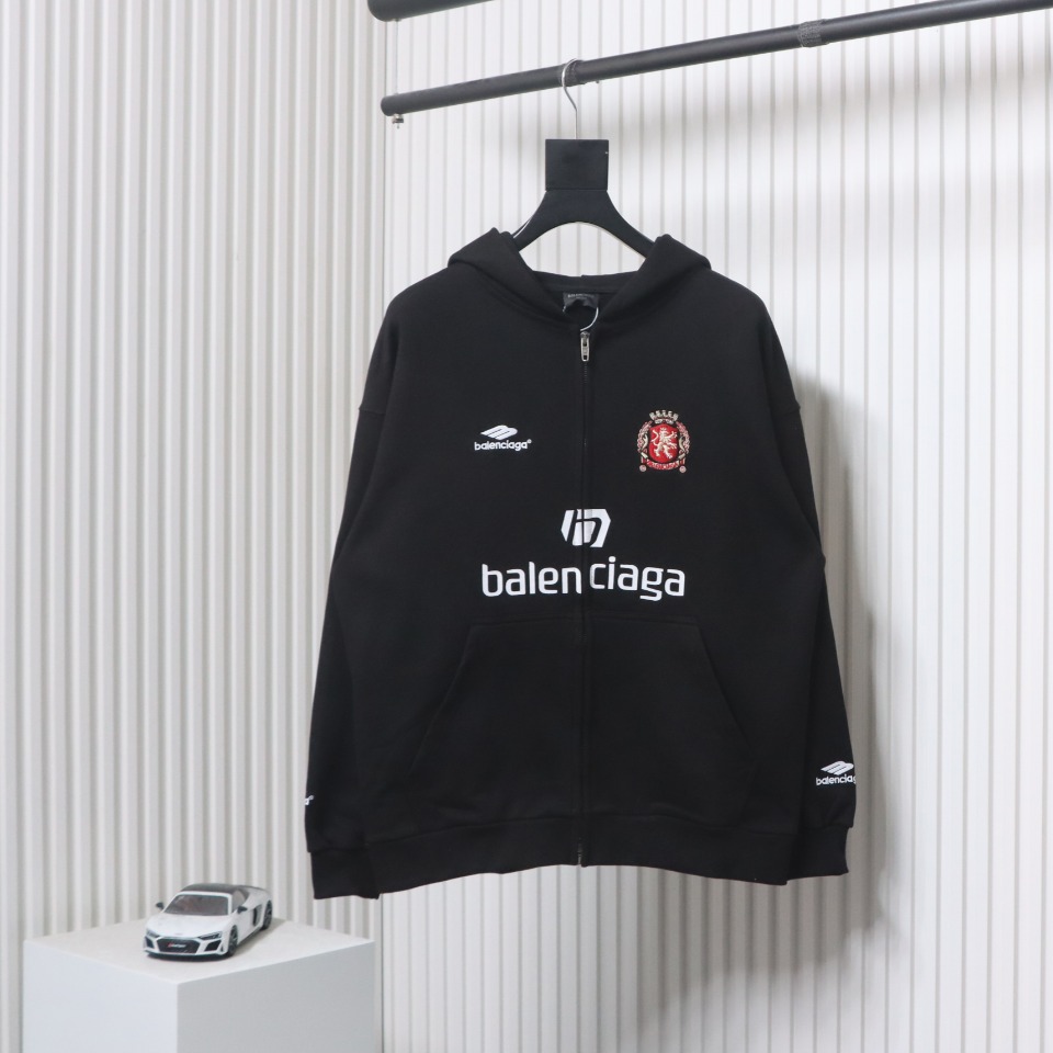 Balenciaga x Manchester United Embroidered Print Zip-Up Hoodie Jacket Black