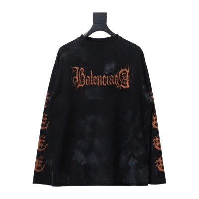 Balenciaga 23ss Mud-Dyed Distressed Metal Sanskrit Long-Sleeved T-shirt 01