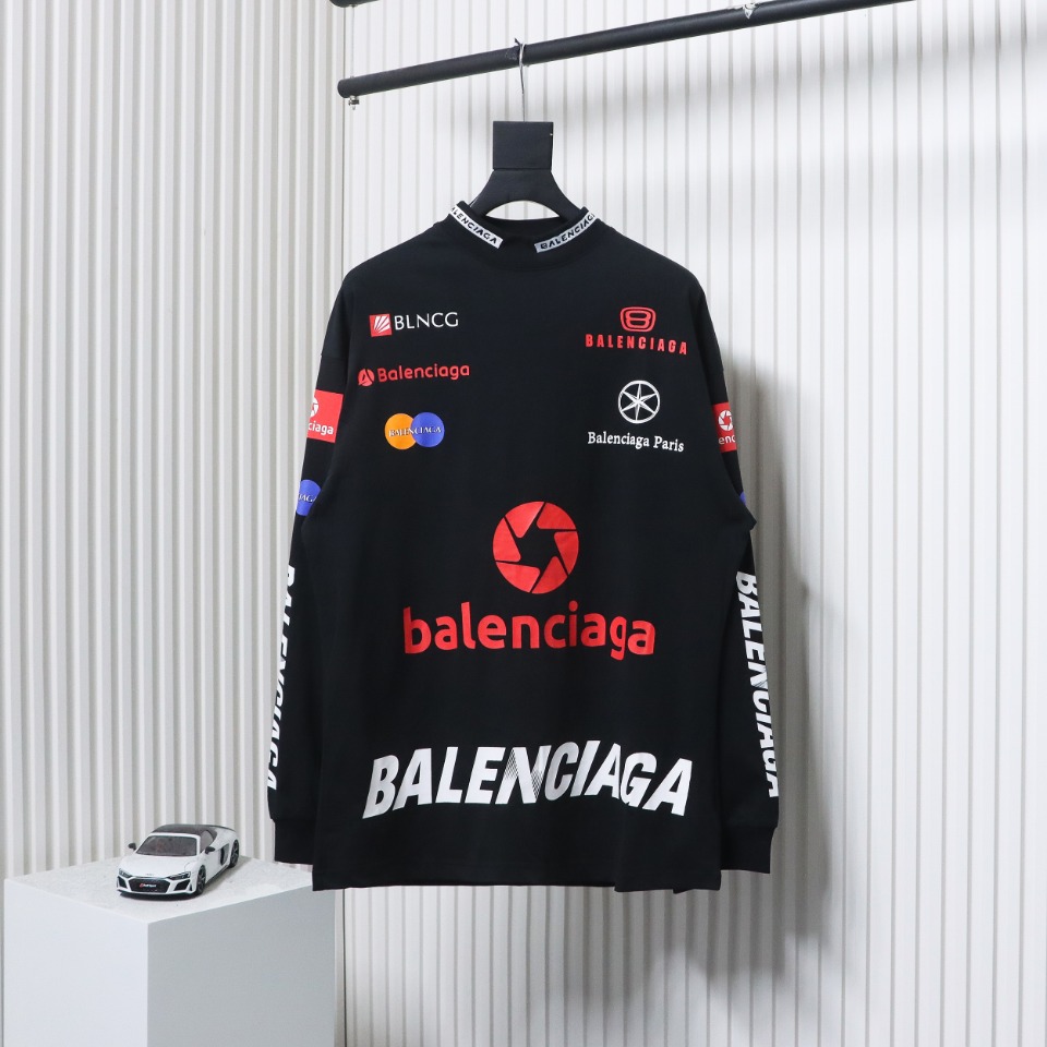 Balenciaga 23ss Multi-Element Printed Full-Length Long-Sleeved T-shirt Black