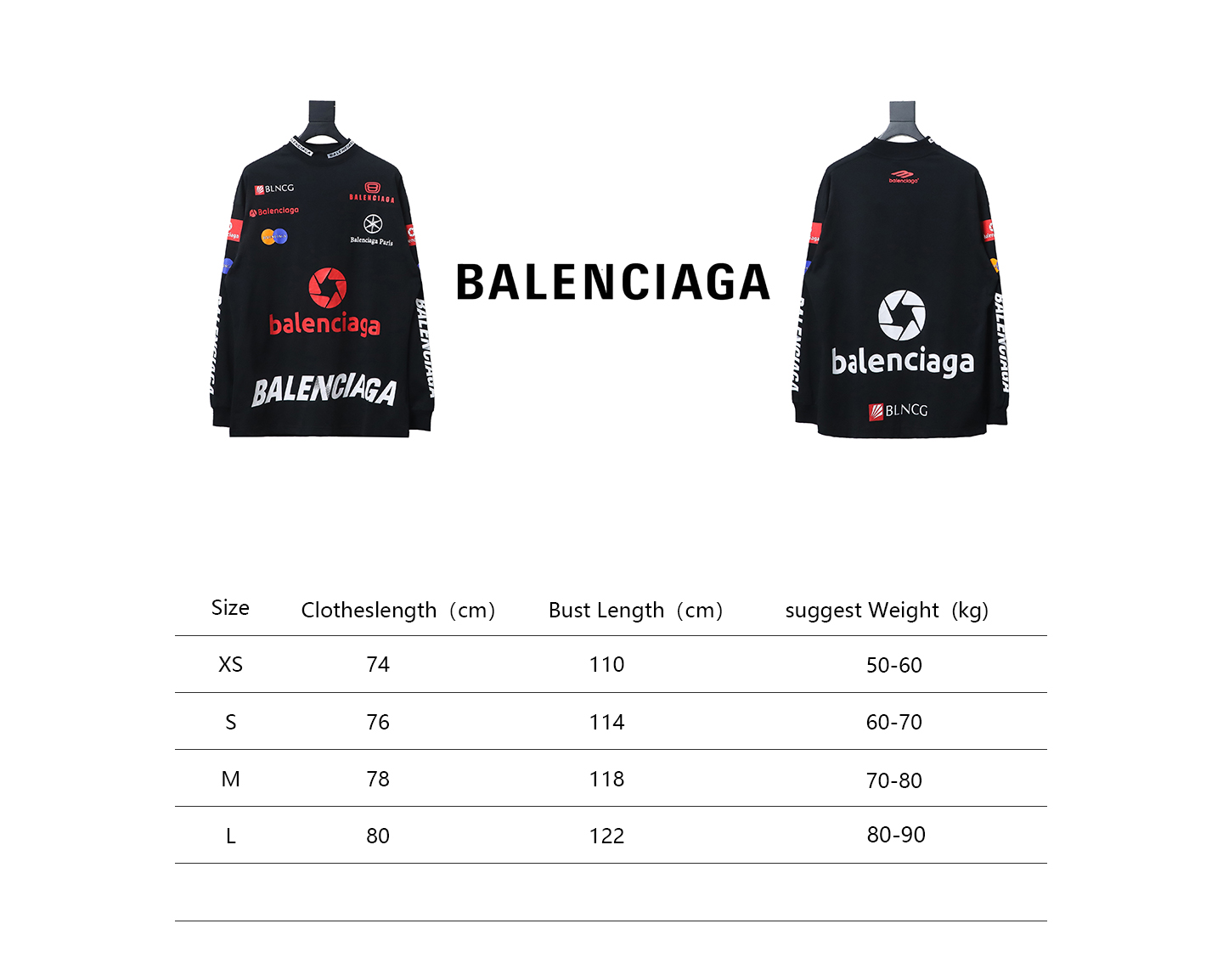 Balenciaga 23ss Multi-Element Printed Full-Length Long-Sleeved T-shirt Black