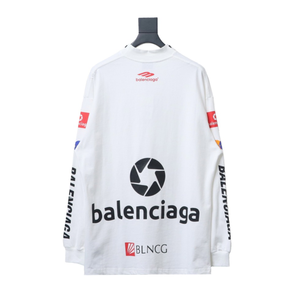 Balenciaga 23ss Multi-Element Printed Full-Length Long-Sleeved T-shirt White