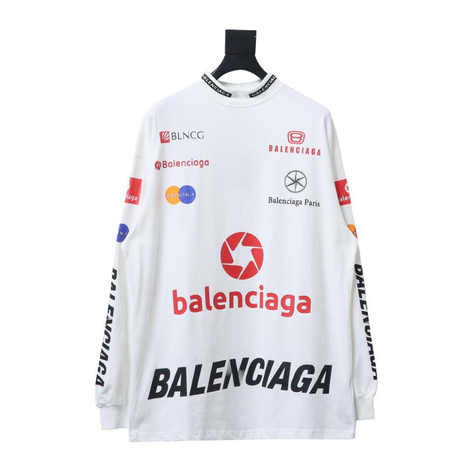 Balenciaga 23ss Multi-Element Printed Full-Length Long-Sleeved T-shirt White