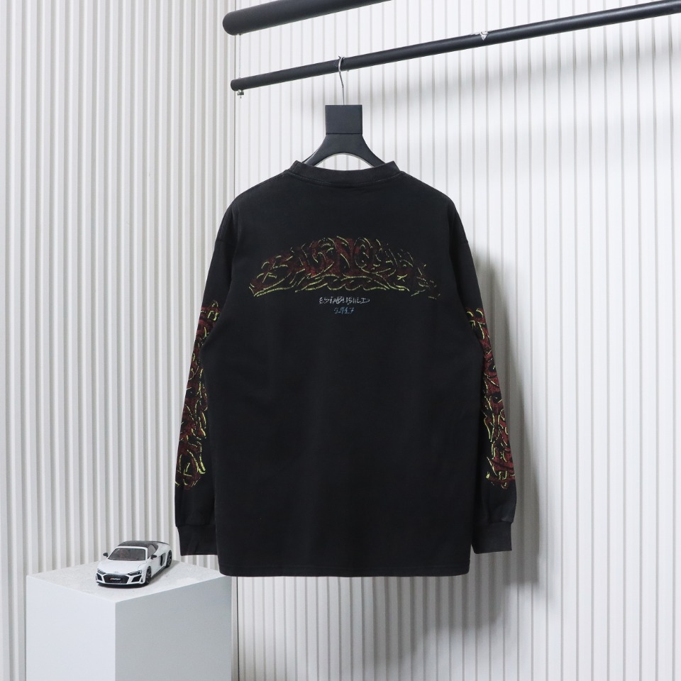 Balenciaga 23SS New Sanskrit Disaster Flame Printed Long Sleeve T-shirt