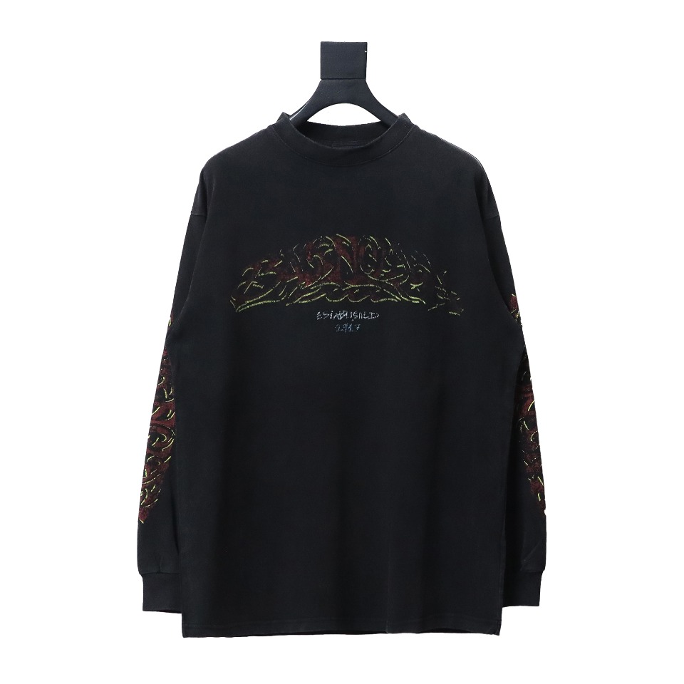 Balenciaga 23SS New Sanskrit Disaster Flame Printed Long Sleeve T-shirt