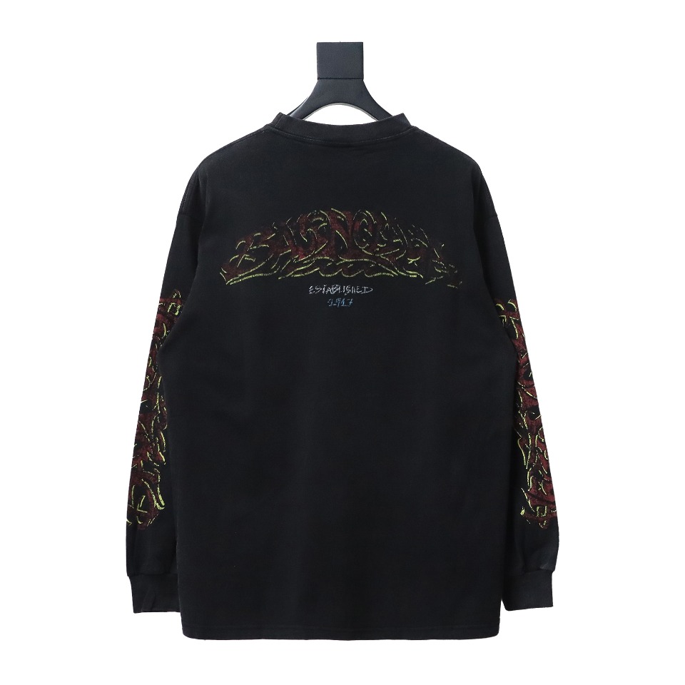 Balenciaga 23SS New Sanskrit Disaster Flame Printed Long Sleeve T-shirt