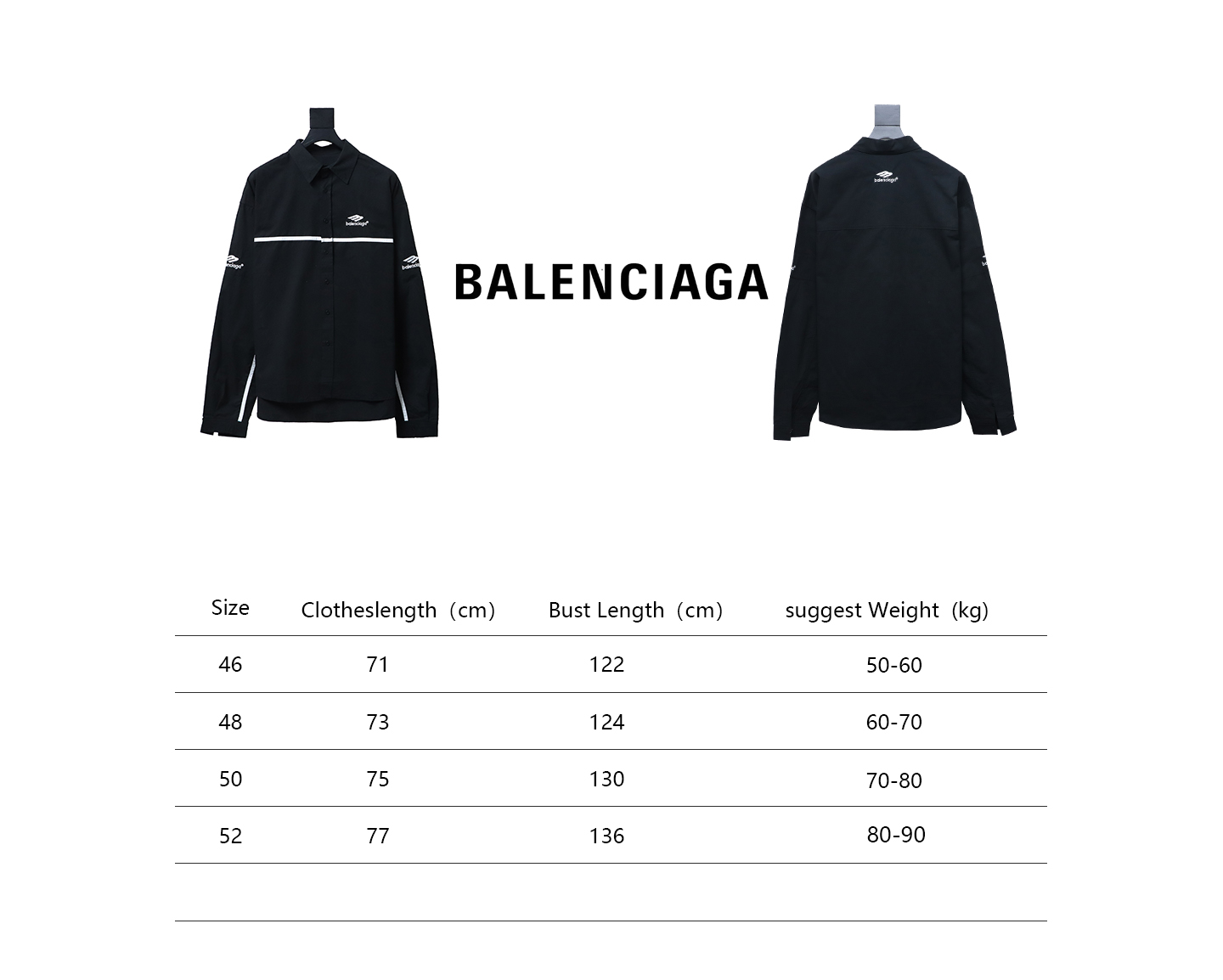 Balenciaga 24FW 3B White Stripe Embroidery Long Sleeve Shirt Black