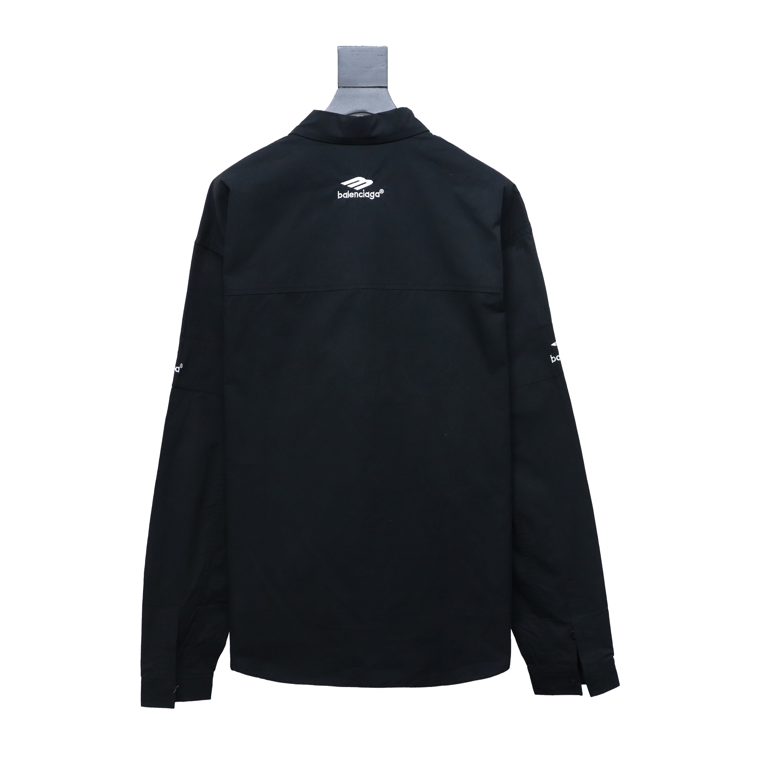 Balenciaga 24FW 3B White Stripe Embroidery Long Sleeve Shirt Black