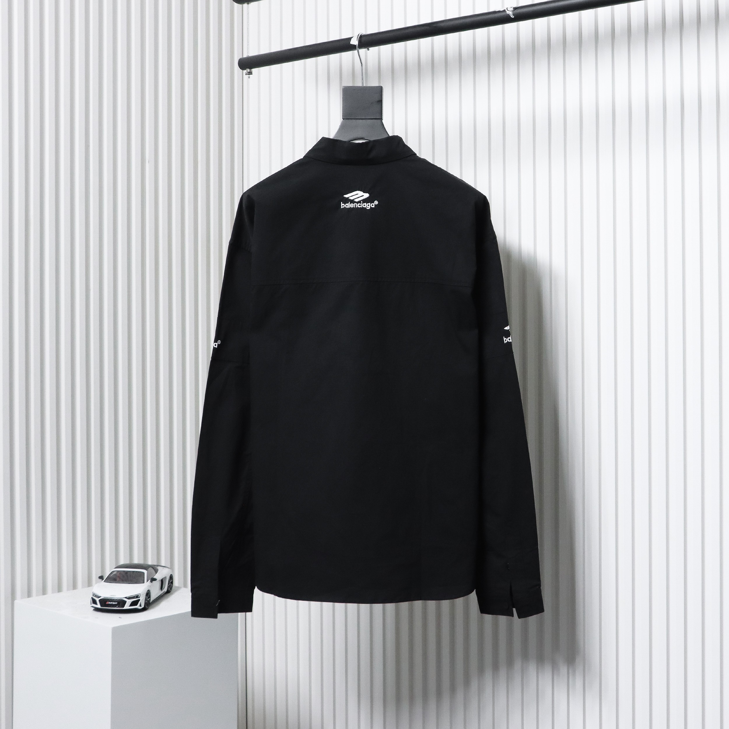 Balenciaga 24FW 3B White Stripe Embroidery Long Sleeve Shirt Black