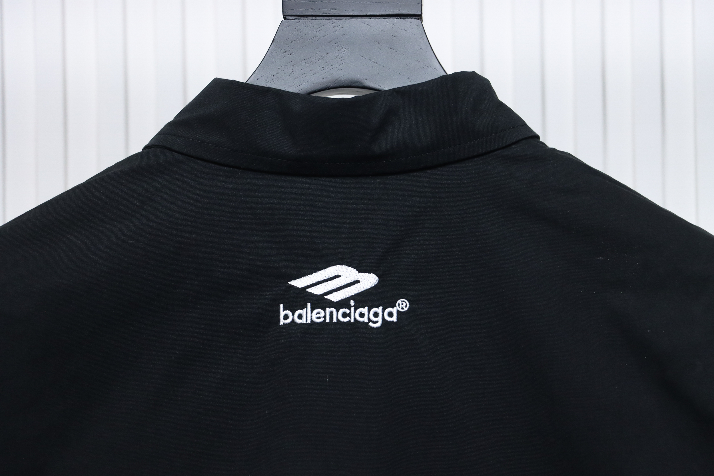 Balenciaga 24FW 3B White Stripe Embroidery Long Sleeve Shirt Black