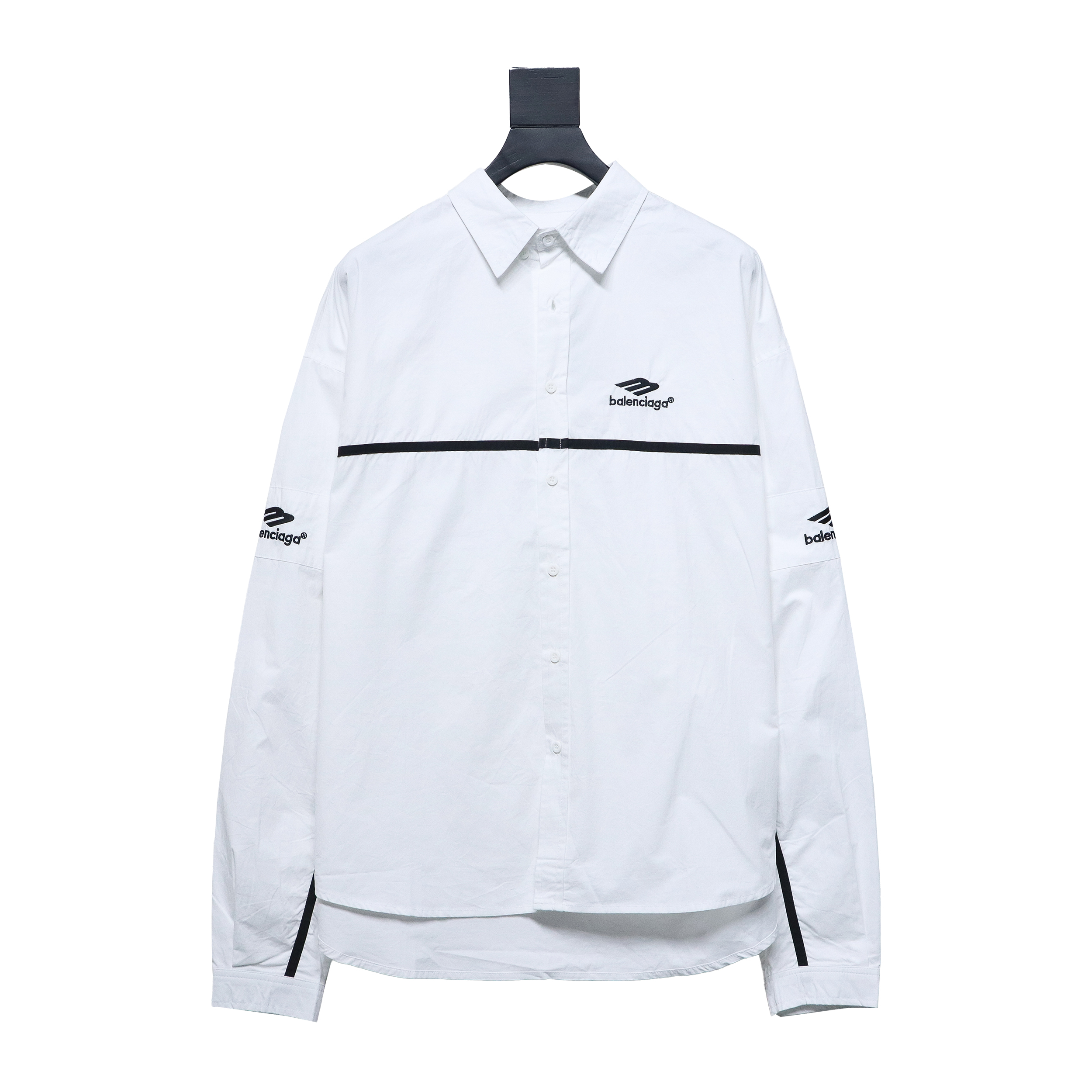 Balenciaga 24FW 3B White Stripe Embroidery Long Sleeve Shirt White