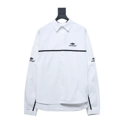 Balenciaga 24FW 3B White Stripe Embroidery Long Sleeve Shirt White 01
