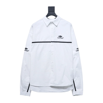 Balenciaga 24FW 3B White Stripe Embroidery Long Sleeve Shirt White 01