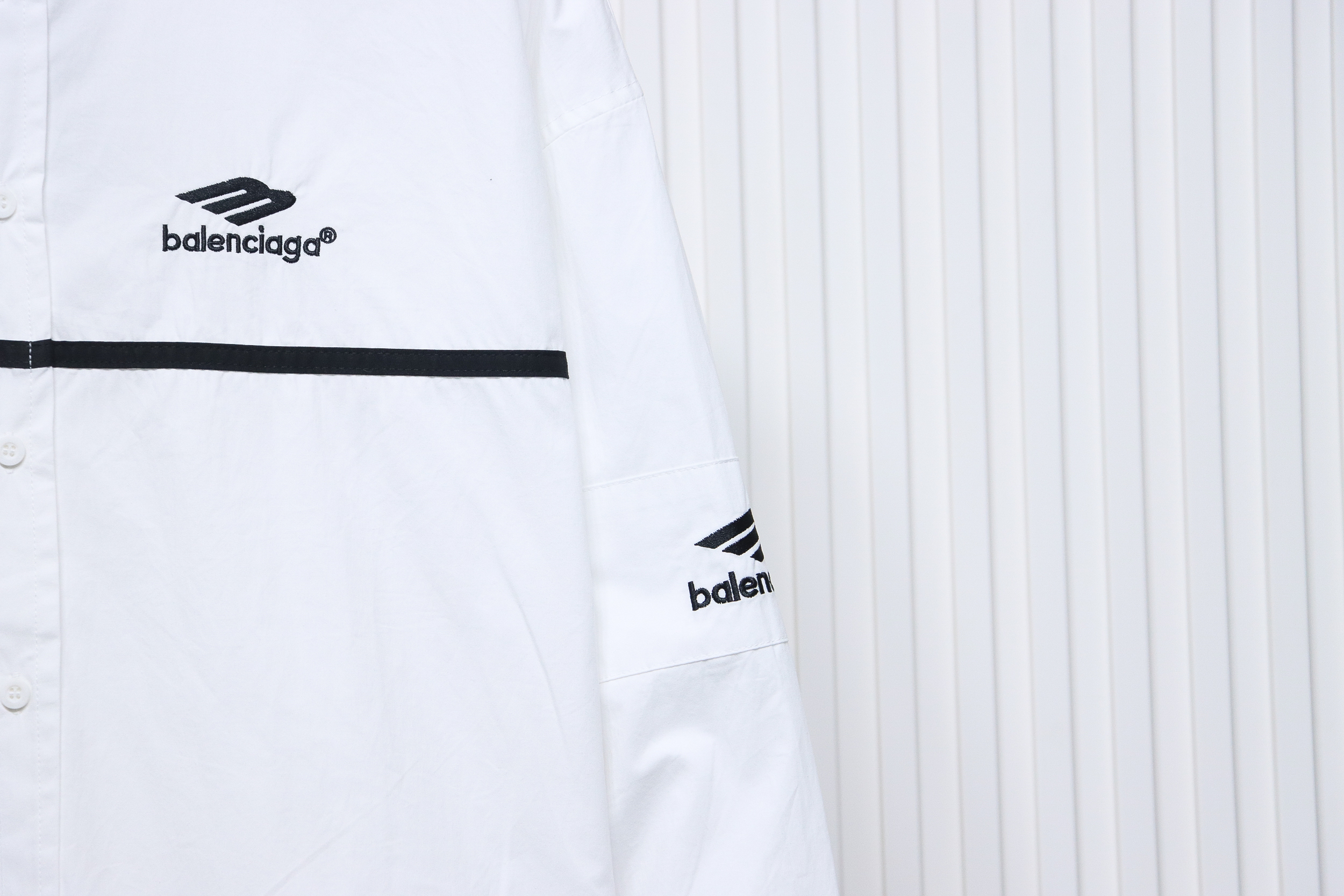 Balenciaga 24FW 3B White Stripe Embroidery Long Sleeve Shirt White