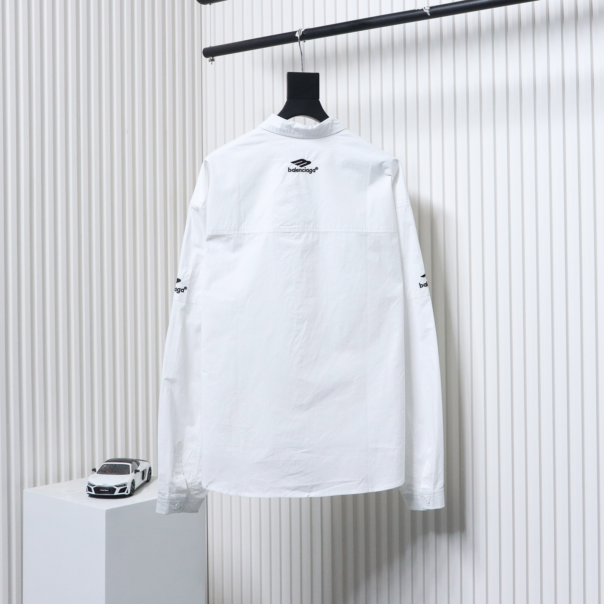 Balenciaga 24FW 3B White Stripe Embroidery Long Sleeve Shirt White