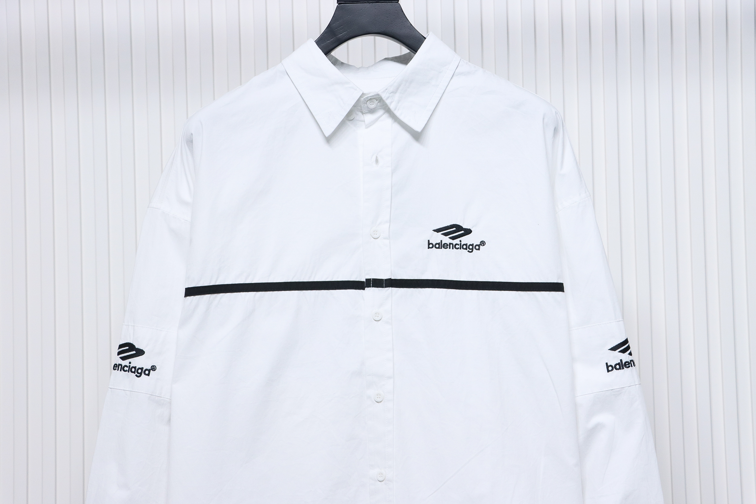 Balenciaga 24FW 3B White Stripe Embroidery Long Sleeve Shirt White
