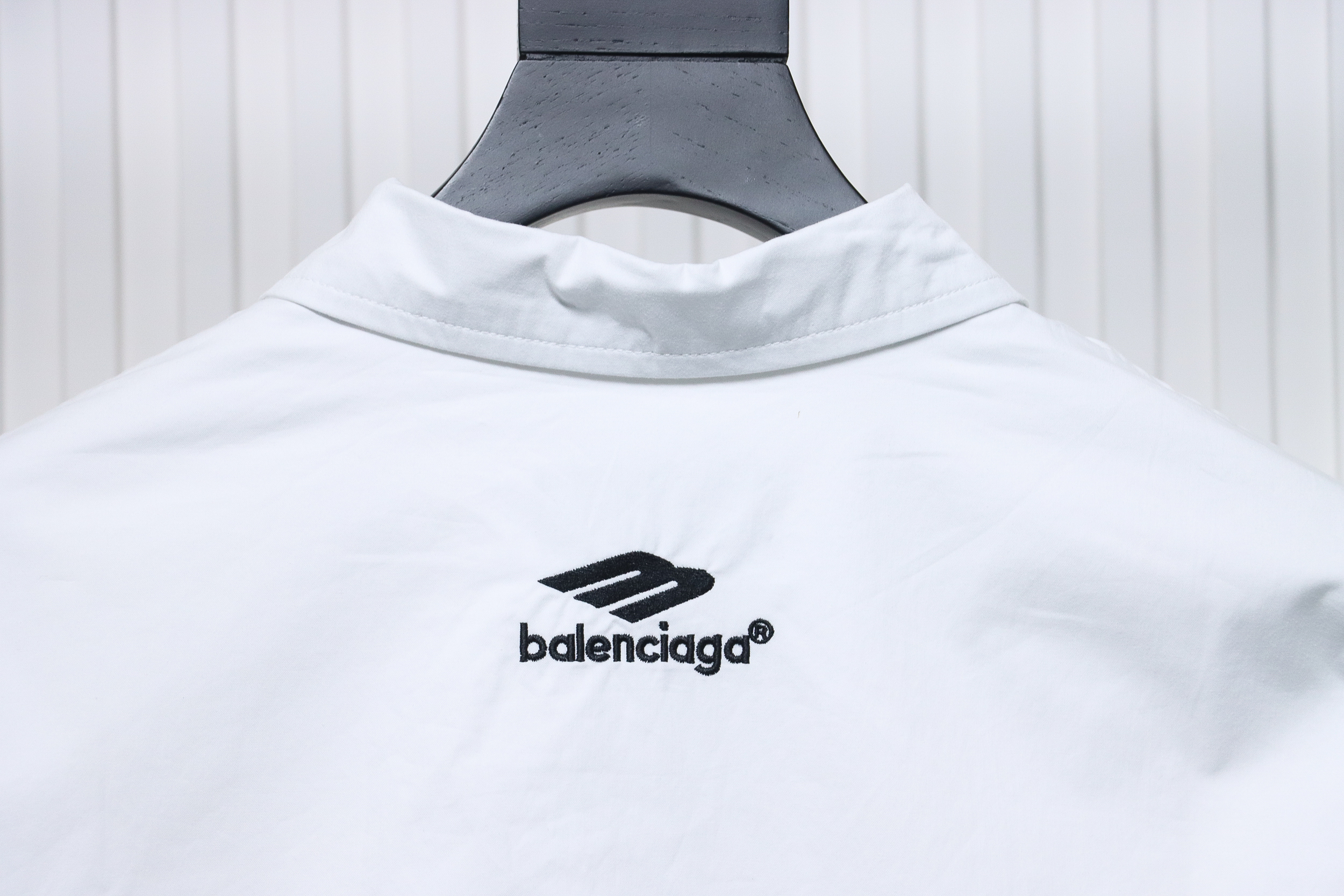 Balenciaga 24FW 3B White Stripe Embroidery Long Sleeve Shirt White
