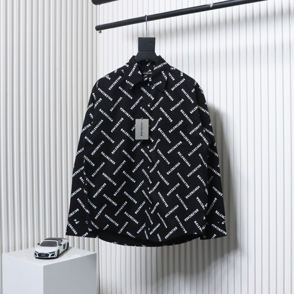 Balenciaga 24Fw Cross Twill Paris Letter Barrage Long Sleeve Shirt